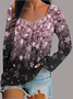 Women's Long Sleeve T-shirt Spring/Fall Royal Blue Geometric Printing Square Neck Daily Going Out Vintage Top