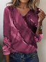 Print Casual V Neck Long Sleeve T-Shirt