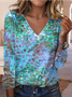 Print Casual V Neck Long Sleeve T-Shirt