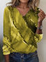 Print Casual V Neck Long Sleeve T-Shirt