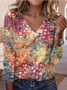 Print Casual V Neck Long Sleeve T-Shirt