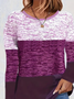 Women's Long Sleeve T-shirt Spring/Fall Purple Multicolor Block Printing Jersey Crew Neck Daily Going Out Casual Top