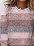 Women's Long Sleeve T-shirt Spring/Fall Pink Abstract Stripes Printing Jersey Crew Neck Daily Going Out Casual Top