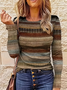 Women's Long Sleeve T-shirt Spring/Fall Brown Abstract Printing Jersey Crew Neck Daily Going Out Casual Top