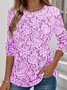 Casual Floral Cotton Crew Neck T-Shirt