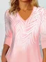 Women's Long Sleeve T-shirt Spring/Fall Pink Abstract Printing Jersey V Neck Daily Going Out Casual Top