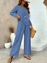 Square Neck Street Plain Loose Two-Piece Set