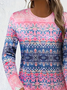 Women's Long Sleeve T-shirt Spring/Fall Pink Floral Printing Jersey Crew Neck Daily Going Out Casual Top