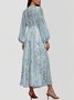 Regular Fit Puff Sleeve V Neck Striped Street Dress