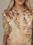 Women's Long Sleeve T-shirt Spring/Fall Khaki Floral Printing Jersey Crew Neck Daily Going Out Casual Top