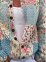 Crew Neck Knitted Multicolor Block Casual Cardigan
