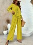 Square Neck Street Plain Loose Two-Piece Set