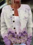 Women Vintage Spring/Fall 3D Printing Daily Long Sleeve Crew Neck H-Line Regular Cardigans