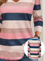 Women's Long Sleeve T-shirt Spring/Fall Pink Striped Printing Jersey V Neck Daily Going Out Casual Top