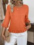 Crew Neck Simple Plain Bell Sleeve Loose Shirt