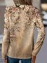 Women's Long Sleeve T-shirt Spring/Fall Khaki Floral Printing Jersey Crew Neck Daily Going Out Casual Top