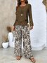 Square Neck Casual Botanical Pattern Loose Two-Piece Set