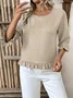 Crew Neck Simple Plain Bell Sleeve Loose Shirt