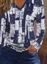 Women's Long Sleeve T-shirt Spring/Fall Purplish blue Abstract Printing Jersey V Neck Daily Going Out Casual Top
