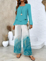 Casual Gradient Pattern Square Neck Two-Piece Set