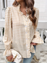 Temperamental And Simple French Style Ruffled Long-Sleeved Plaid Shirt