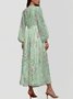 Regular Fit Puff Sleeve V Neck Striped Street Dress