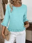 Crew Neck Simple Plain Bell Sleeve Loose Shirt