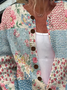 Crew Neck Knitted Multicolor Block Casual Cardigan