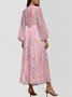 Regular Fit Puff Sleeve V Neck Striped Street Dress
