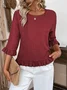 Crew Neck Simple Plain Bell Sleeve Loose Shirt