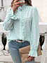Temperamental And Simple French Style Ruffled Long-Sleeved Plaid Shirt