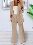Women's Buckle Plain Daily Going Out Two-Piece Set Blue Casual Spring/Fall Coat With Pants Matching Set