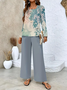 Street Loose Botanical Pattern Square Neck Two-Piece Set