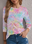 Women's Long Sleeve T-shirt Spring/Fall Pink Abstract Printing Jersey Crew Neck Daily Going Out Casual Top