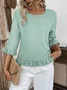 Crew Neck Simple Plain Bell Sleeve Loose Shirt