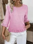 Crew Neck Simple Plain Bell Sleeve Loose Shirt