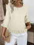 Crew Neck Simple Plain Bell Sleeve Loose Shirt