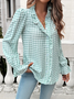 Temperamental And Simple French Style Ruffled Long-Sleeved Plaid Shirt