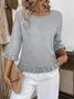 Crew Neck Simple Plain Bell Sleeve Loose Shirt
