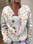 Women Vintage Spring/Fall 3D Printing Daily Long Sleeve Crew Neck H-Line Regular Cardigans