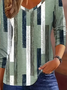 Women's Geometric Print V-Neck Long Sleeve Casual T-Shirt