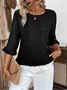 Crew Neck Simple Plain Bell Sleeve Loose Shirt