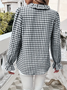Temperamental And Simple French Style Ruffled Long-Sleeved Plaid Shirt