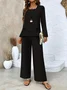 Square Neck Street Plain Loose Two-Piece Set