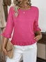 Crew Neck Simple Plain Bell Sleeve Loose Shirt