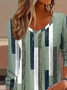 Women's Geometric Print V-Neck Long Sleeve Casual T-Shirt