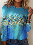 Women's Round Neck Long Sleeve Vintage Floral Casual T-Shirt