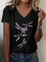 Simple Casual V-Neck Printed Long-Sleeved T-Shirt
