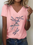 Simple Casual V-Neck Printed Long-Sleeved T-Shirt