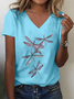 Simple Casual V-Neck Printed Long-Sleeved T-Shirt